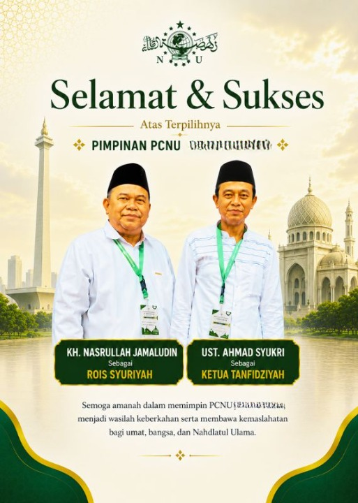 PCNU  Pengurus Cabang Kabupaten Dharmasraya Rois Syuriyah KH Nasrullah Jamaludin dan Ketua Tanfidziyah Ust Ahmad Syukri